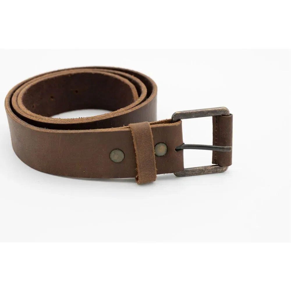 American‎ Eagle Brown Leather Belt Solid Brass Buckle Distressed 35”